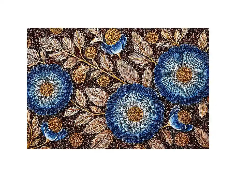 Blue floral dot pattern botanical Canvas Print, modern elegant decor