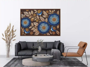 Blue floral dot pattern botanical Canvas Print, modern elegant decor