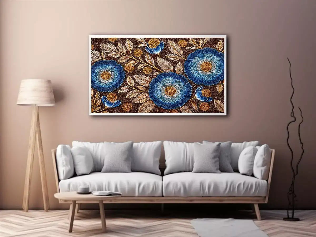 Blue floral dot pattern botanical Canvas Print, modern elegant decor