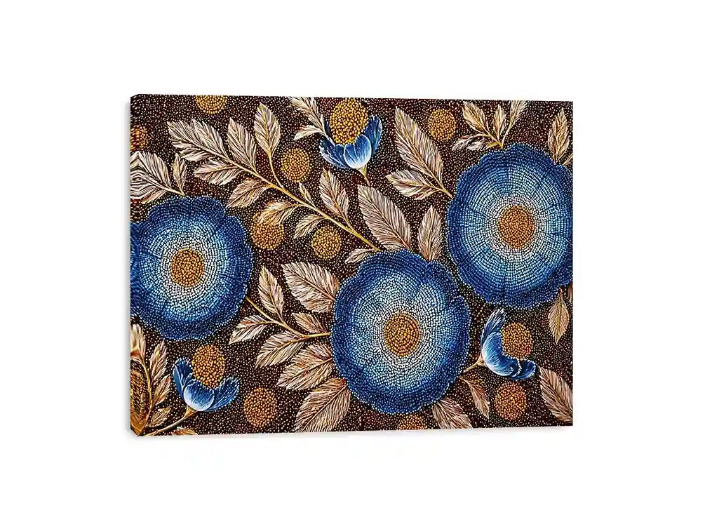 Blue floral dot pattern botanical Canvas Print, modern elegant decor