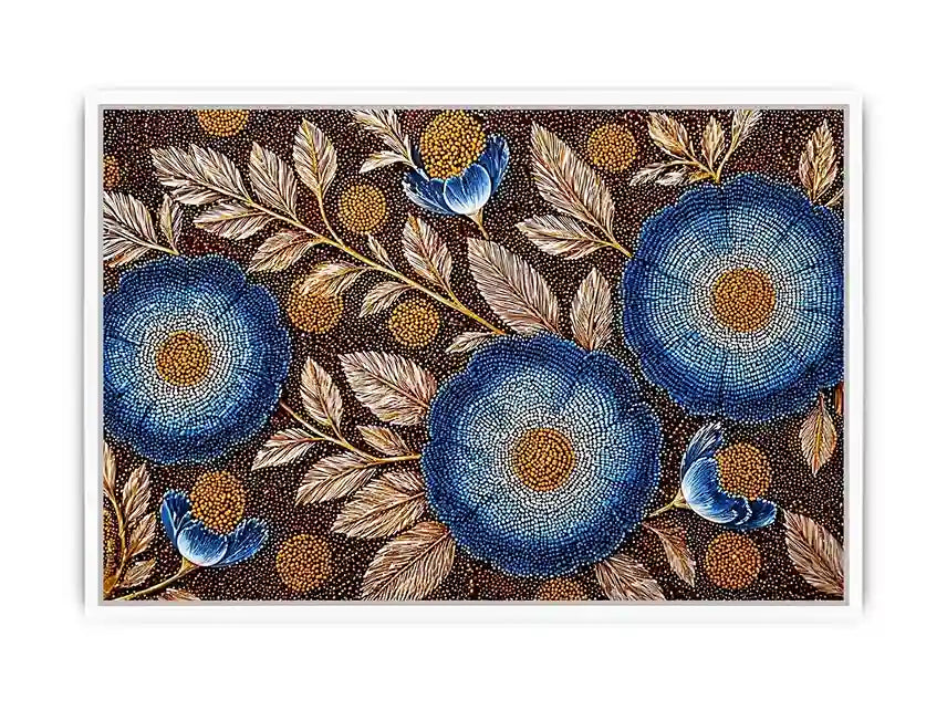 Blue floral dot pattern botanical Canvas Print, modern elegant decor