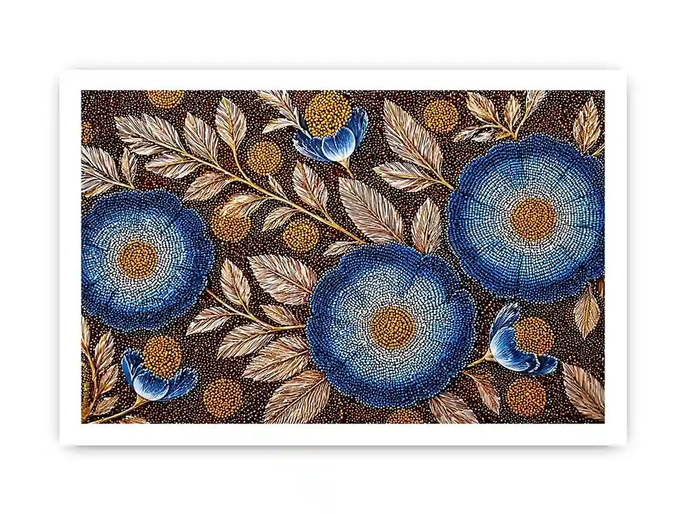 Blue floral dot pattern botanical Canvas Print, modern elegant decor
