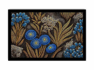 Blue and gold botanical dot pattern Canvas Print, luxury modern decor