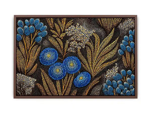 Blue and gold botanical dot pattern Canvas Print, luxury modern decor