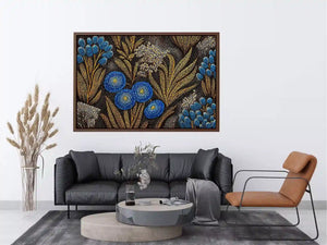 Blue and gold botanical dot pattern Canvas Print, luxury modern decor