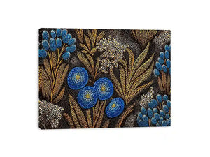 Blue and gold botanical dot pattern Canvas Print, luxury modern decor