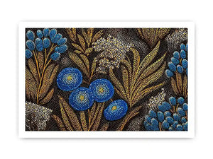 Blue and gold botanical dot pattern Canvas Print, luxury modern decor
