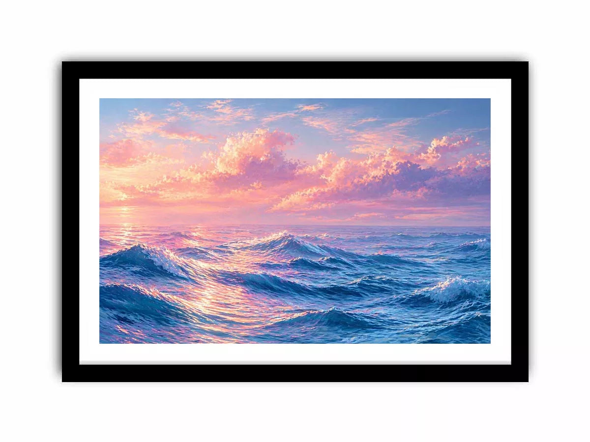 Pastel ocean waves Canvas Print with dreamy sky, calming coastal decor