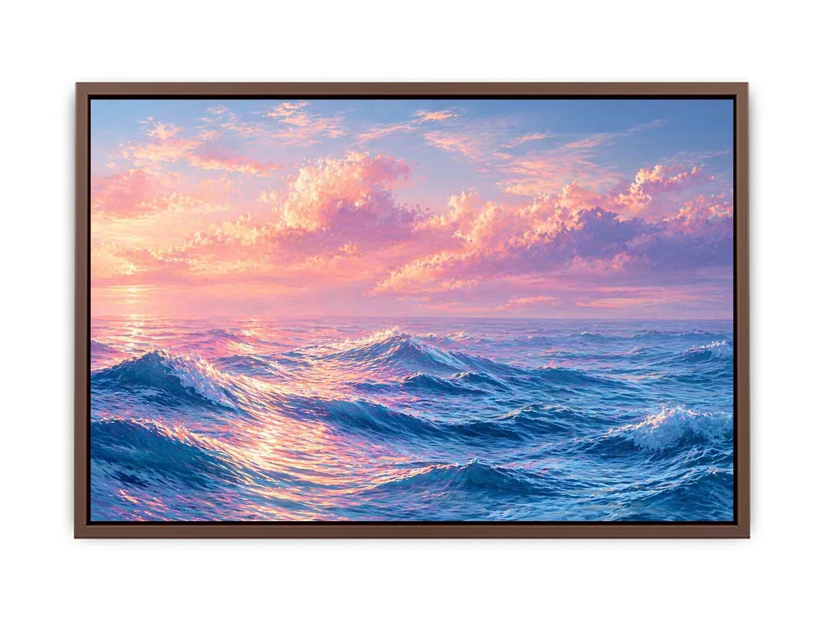 Pastel ocean waves Canvas Print with dreamy sky, calming coastal decor