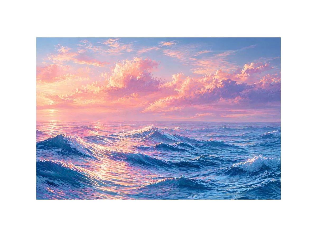 Pastel ocean waves Canvas Print with dreamy sky, calming coastal decor