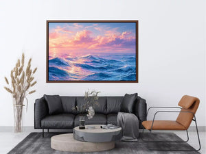 Pastel ocean waves Canvas Print with dreamy sky, calming coastal decor