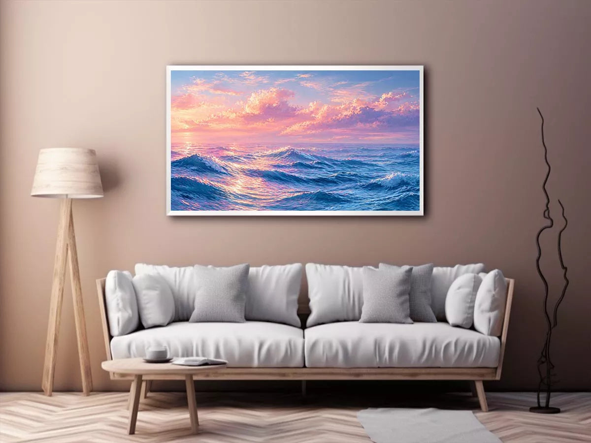 Pastel ocean waves Canvas Print with dreamy sky, calming coastal decor