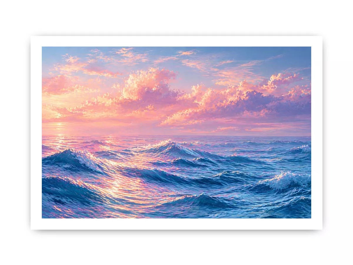 Pastel ocean waves Canvas Print with dreamy sky, calming coastal decor