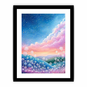 Dreamy pastel sky landscape Canvas Print with floating floral elements, calming decor