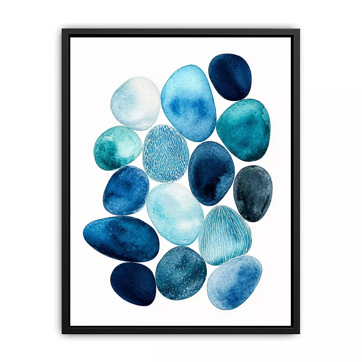 Minimalist blue pebble watercolor Canvas Print, coastal modern decor