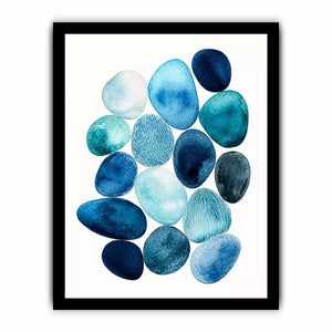 Minimalist blue pebble watercolor Canvas Print, coastal modern decor