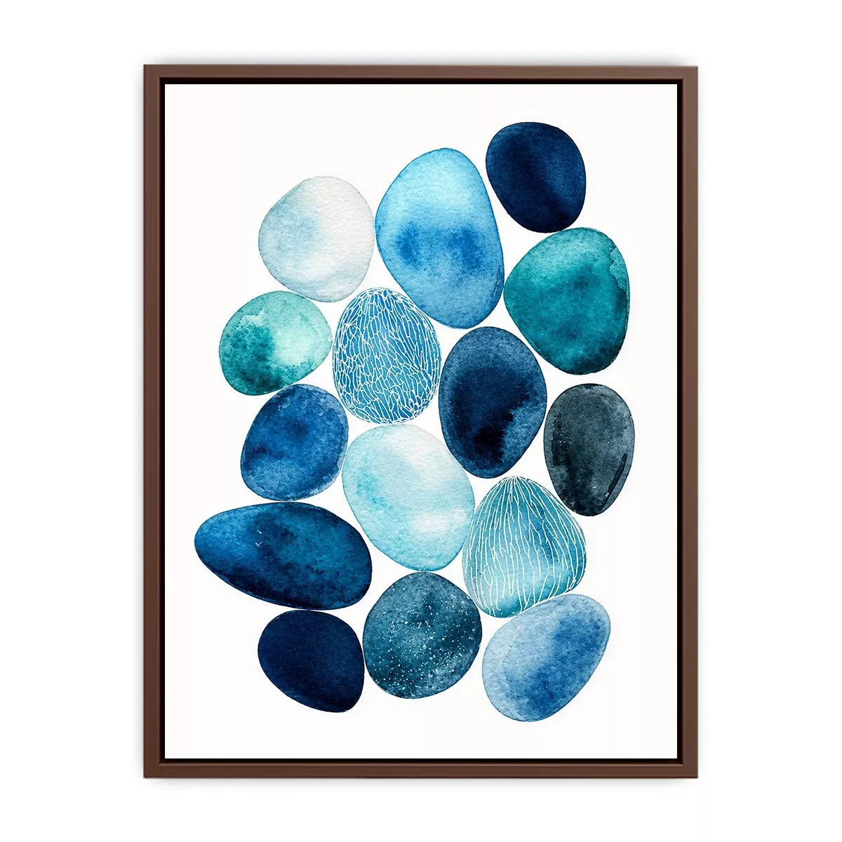 Minimalist blue pebble watercolor Canvas Print, coastal modern decor