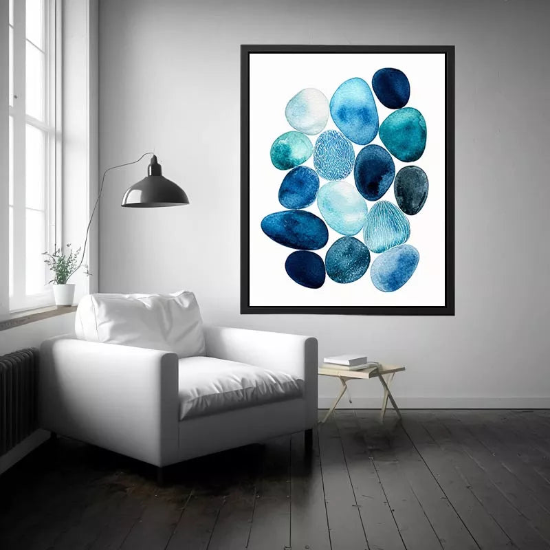 Minimalist blue pebble watercolor Canvas Print, coastal modern decor