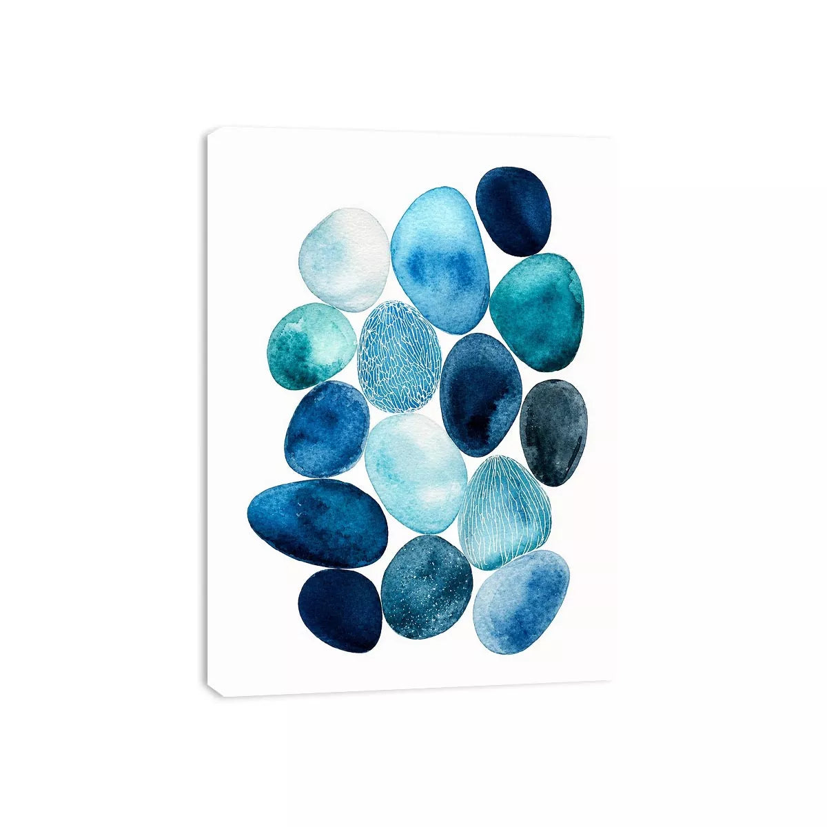 Minimalist blue pebble watercolor Canvas Print, coastal modern decor