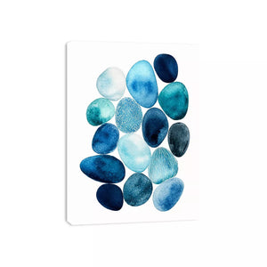 Minimalist blue pebble watercolor Canvas Print, coastal modern decor