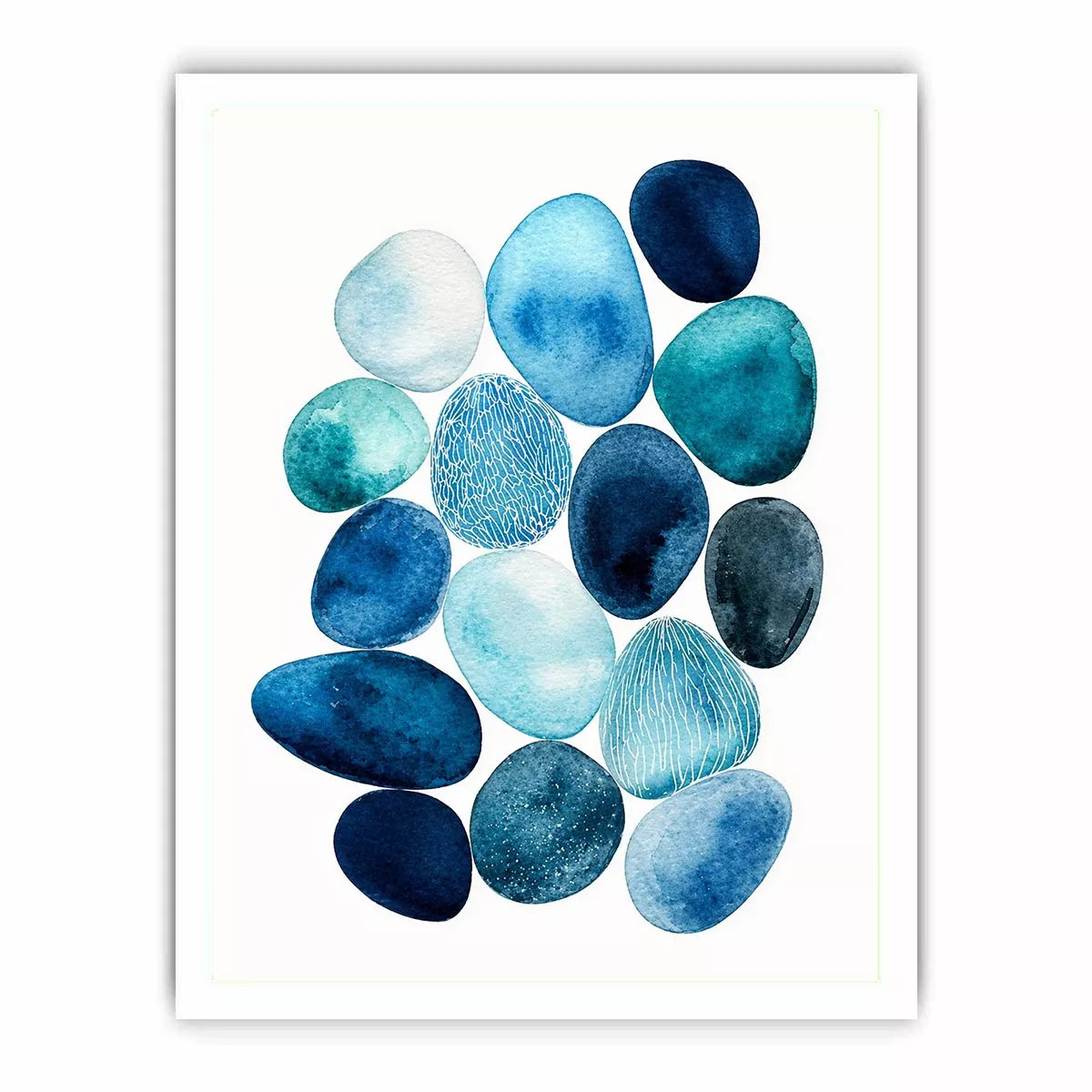 Minimalist blue pebble watercolor Canvas Print, coastal modern decor