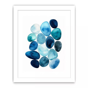 Minimalist blue pebble watercolor Canvas Print, coastal modern decor