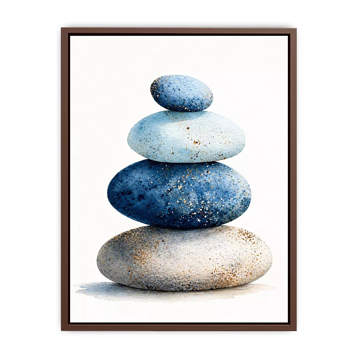 Minimalist blue zen stone stack watercolor wall art, calming Japandi decor for homes in Japan, California, Scandinavian interiors