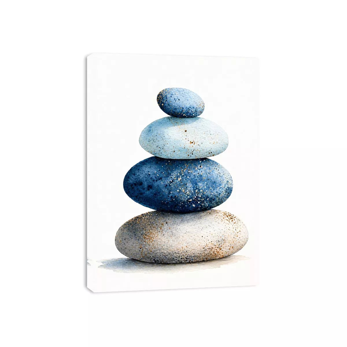 Minimalist blue zen stone stack watercolor wall art, calming Japandi decor for homes in Japan, California, Scandinavian interiors