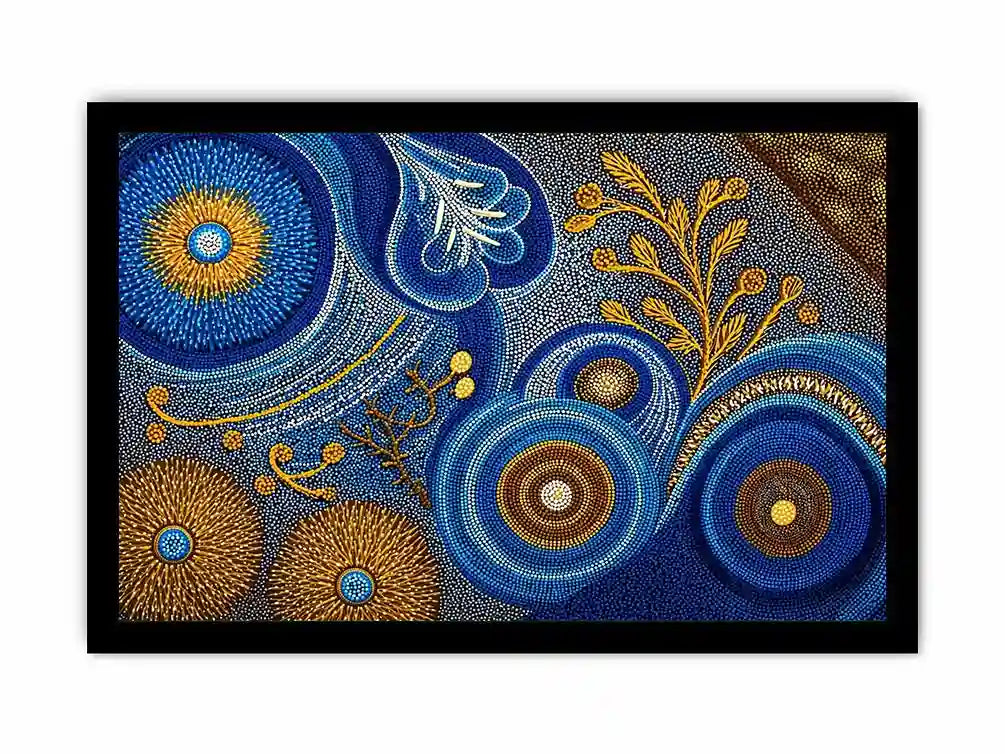 Blue and gold abstract dot pattern wall art, luxury modern decor for homes in New York, London, Dubai interiors