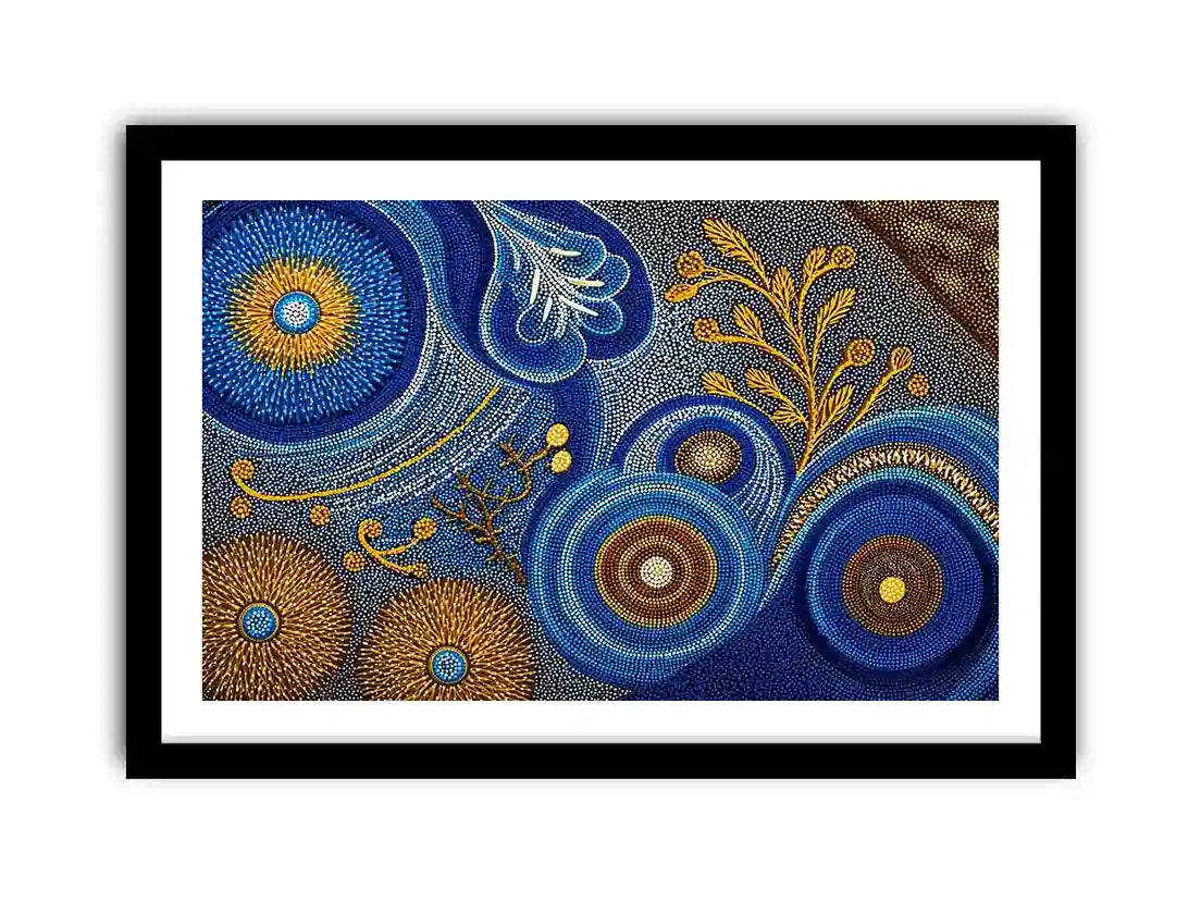 Blue and gold abstract dot pattern wall art, luxury modern decor for homes in New York, London, Dubai interiors