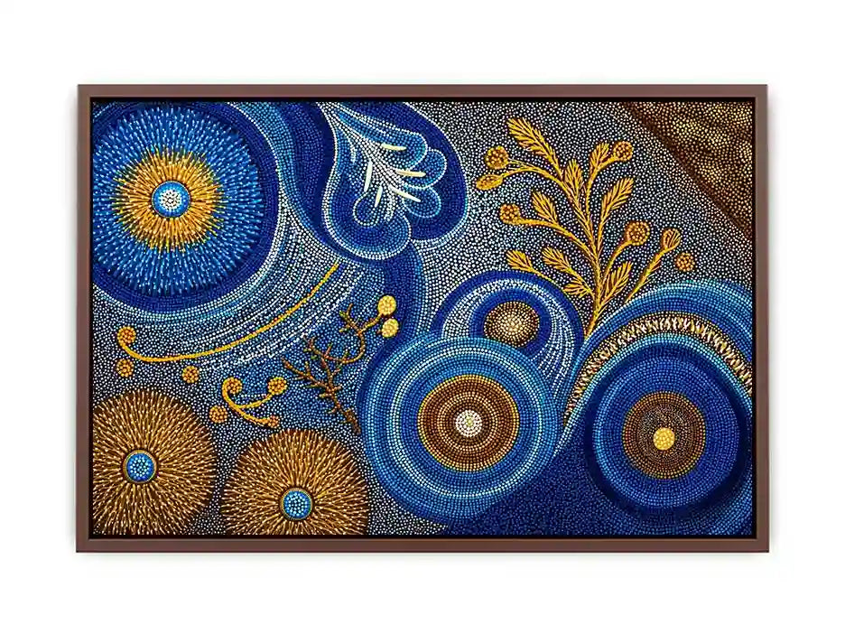 Blue and gold abstract dot pattern Canvas Print, luxury modern decor