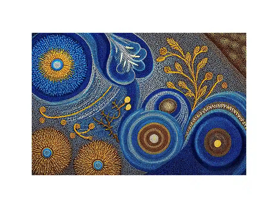 Blue and gold abstract dot pattern Canvas Print, luxury modern decor