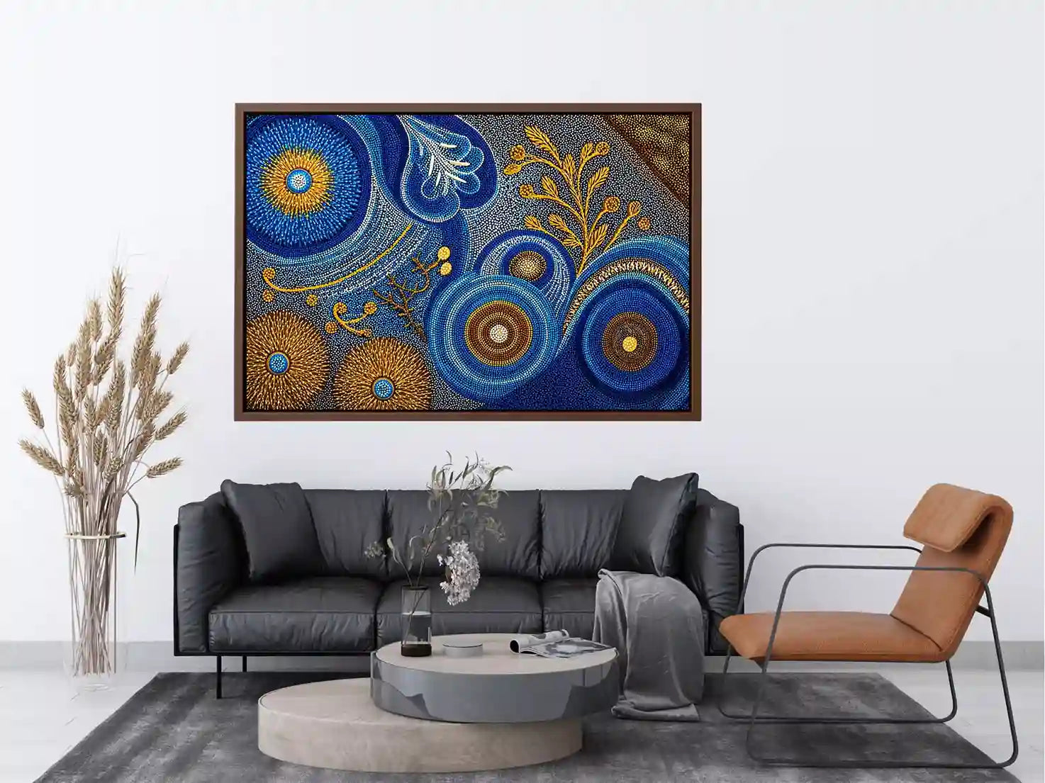Blue and gold abstract dot pattern Canvas Print, luxury modern decor