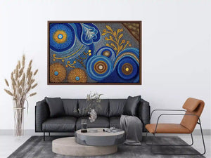 Blue and gold abstract dot pattern Canvas Print, luxury modern decor