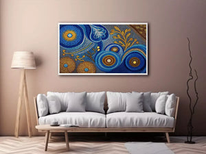 Blue and gold abstract dot pattern Canvas Print, luxury modern decor