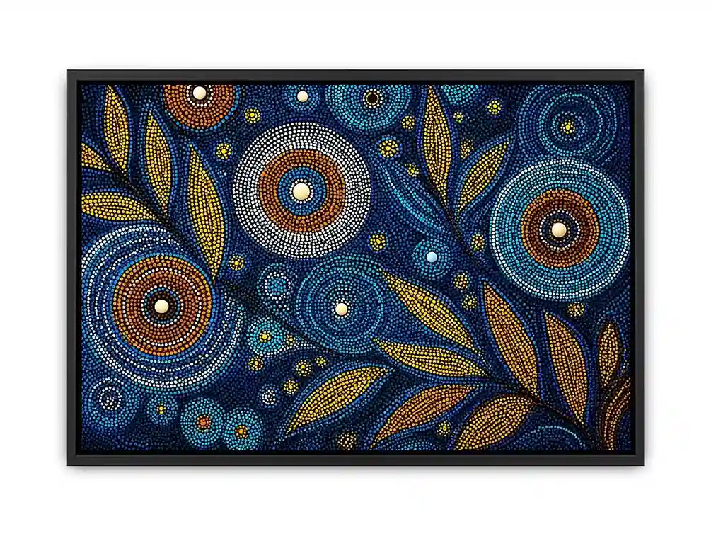 abstract blue gold dot painting, luxury botanical dot wall art, modern geometric dot canvas art, blue gold textured abstract artwork
