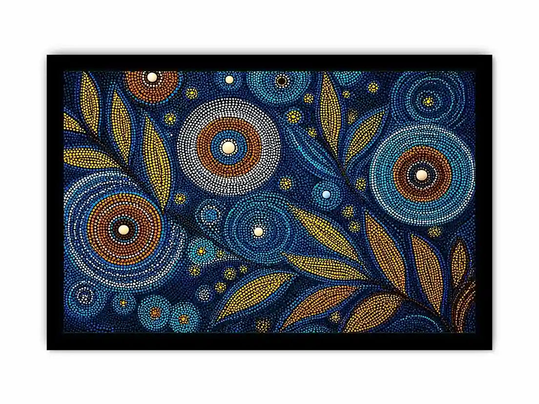 abstract blue gold dot painting, luxury botanical dot wall art, modern geometric dot canvas art, blue gold textured abstract artwork