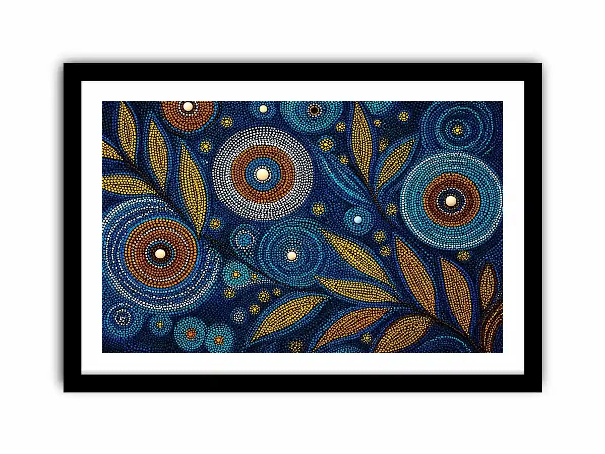 abstract blue gold dot painting, luxury botanical dot wall art, modern geometric dot canvas art, blue gold textured abstract artwork
