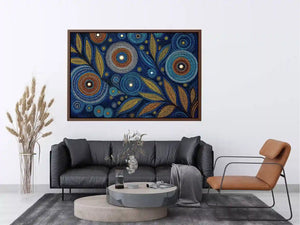 abstract blue gold dot painting, luxury botanical dot Canvas Print, modern geometric dot Canvas Print, blue gold textured abstract artwork