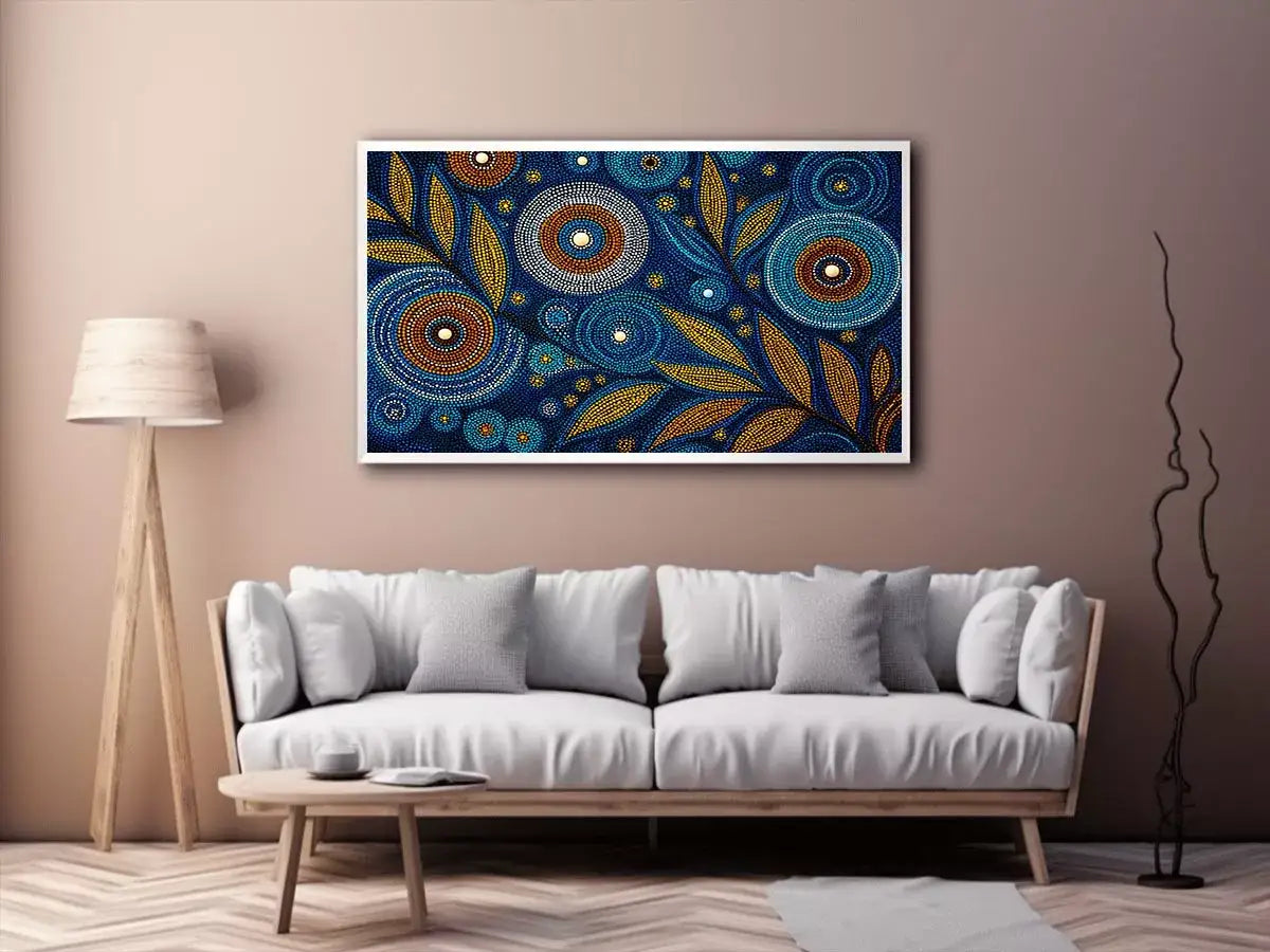 abstract blue gold dot painting, luxury botanical dot Canvas Print, modern geometric dot Canvas Print, blue gold textured abstract artwork