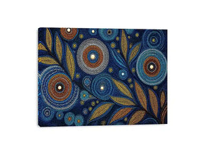 abstract blue gold dot painting, luxury botanical dot Canvas Print, modern geometric dot Canvas Print, blue gold textured abstract artwork