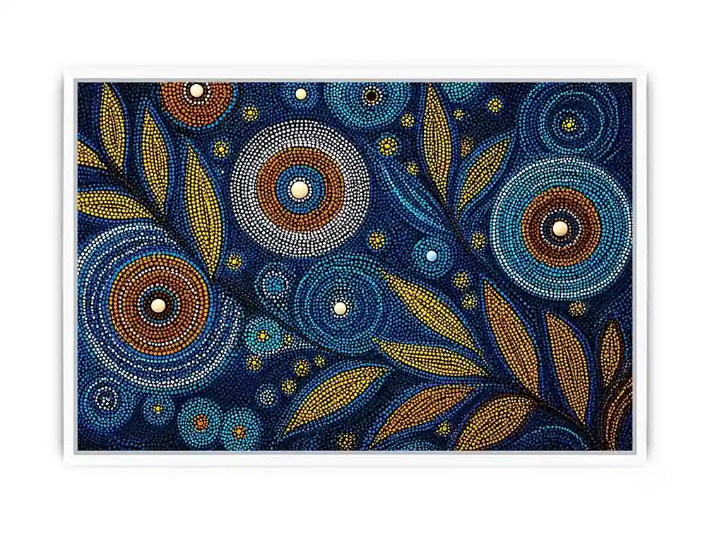 abstract blue gold dot painting, luxury botanical dot wall art, modern geometric dot canvas art, blue gold textured abstract artwork