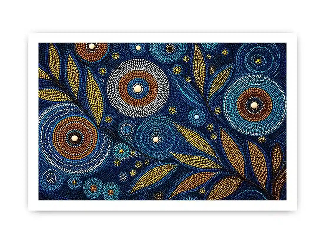 abstract blue gold dot painting, luxury botanical dot Canvas Print, modern geometric dot Canvas Print, blue gold textured abstract artwork