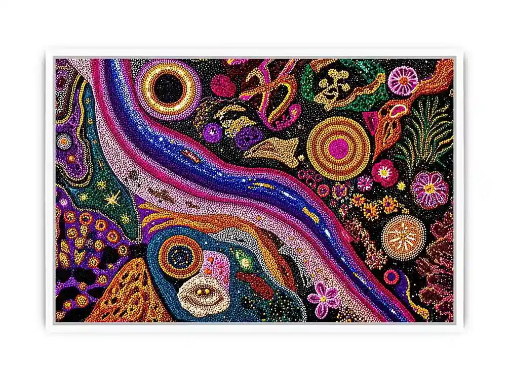 colorful abstract dot galaxy painting, vibrant cosmic dot Canvas Print, modern abstract colorful Canvas Print, galaxy inspired dot artwork