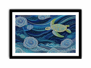 teal ocean turtle Canvas Print, coastal turtle canvas painting, abstract ocean sea life artwork, marine turtle dot painting