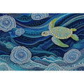 teal ocean turtle wall art, coastal turtle canvas painting, abstract ocean sea life artwork, marine turtle dot painting