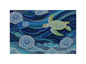 teal ocean turtle Canvas Print, coastal turtle canvas painting, abstract ocean sea life artwork, marine turtle dot painting