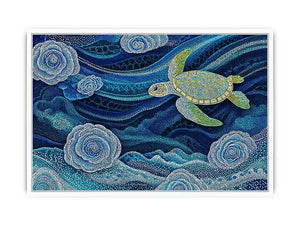 teal ocean turtle Canvas Print, coastal turtle canvas painting, abstract ocean sea life artwork, marine turtle dot painting