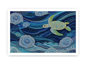 teal ocean turtle Canvas Print, coastal turtle canvas painting, abstract ocean sea life artwork, marine turtle dot painting