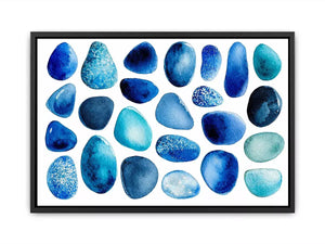 blue watercolor stones wall art, minimalist abstract blue shapes canvas, modern scandinavian watercolor artwork, neutral blue abstract wall decor